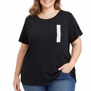 St John’s Bay Women’s Black Short Sleeve Crew Neck T-Shirt 1X Cotton NWT